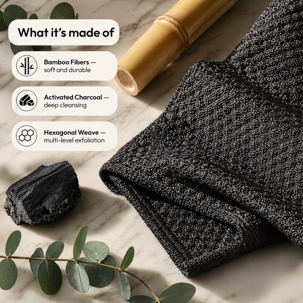 Prunelle Bamboo Charcoal Exfoliating Towel